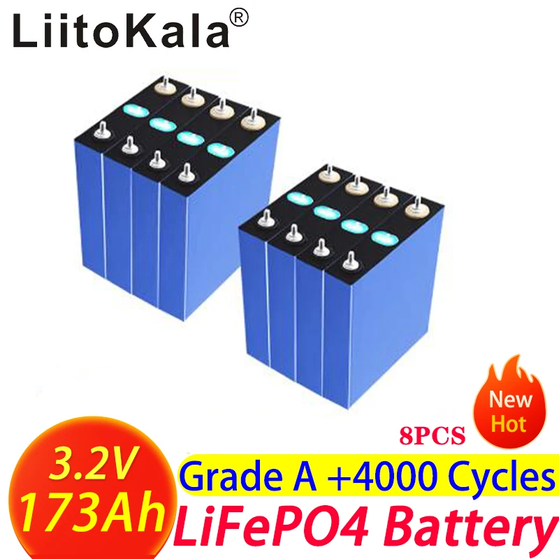 

8pcs LiitoKala 3.2V 173Ah LiFePO4 battery pack Lithium iron phospha DIY 12V 24V Motorcycle Electric Car Solar Inverter batteries