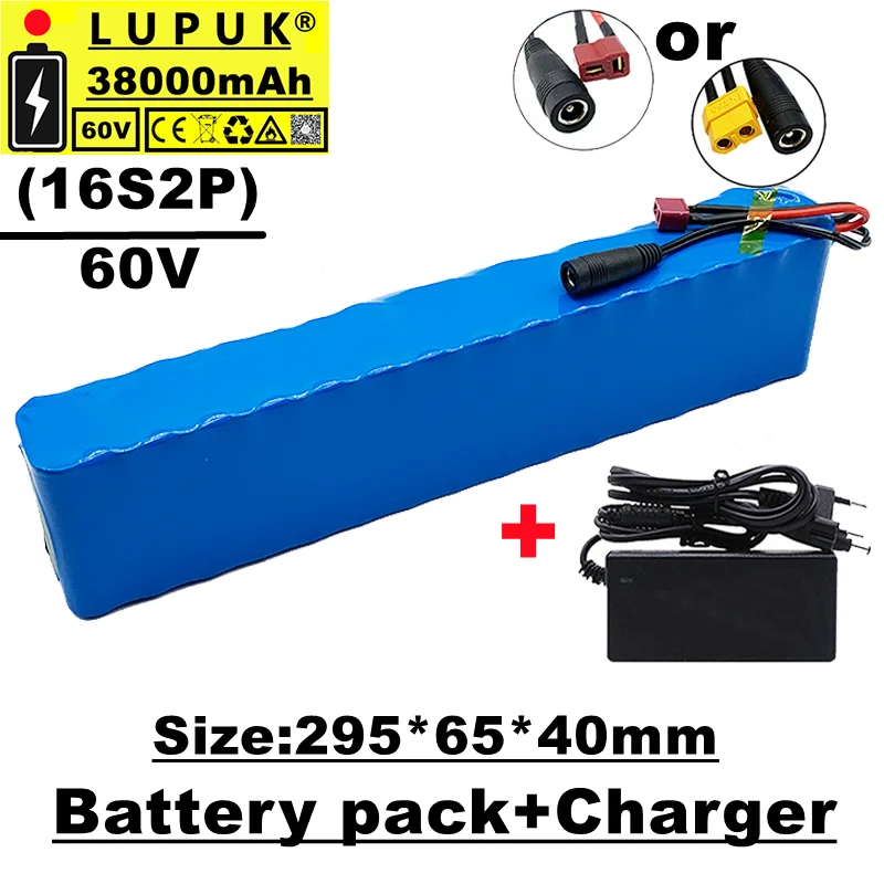 

Batería de litio de 1000w, 16s2p 60v 38000mah para silla de ruedas y Bicicleta eléctrica, conector t o xt60 + con cargador