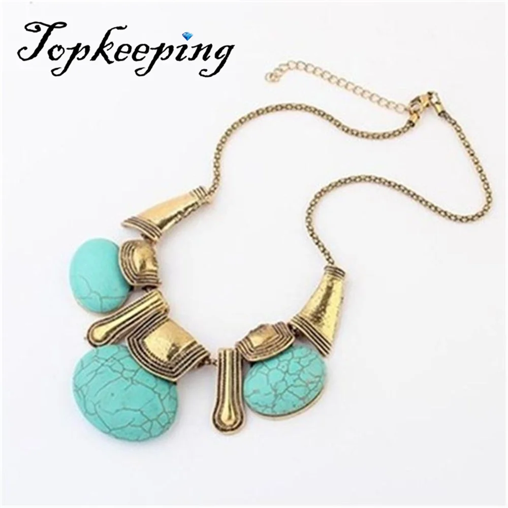 

European Vintage Bohemian Geometric Creative Crack Turquoise Necklaces & Pendants for Women