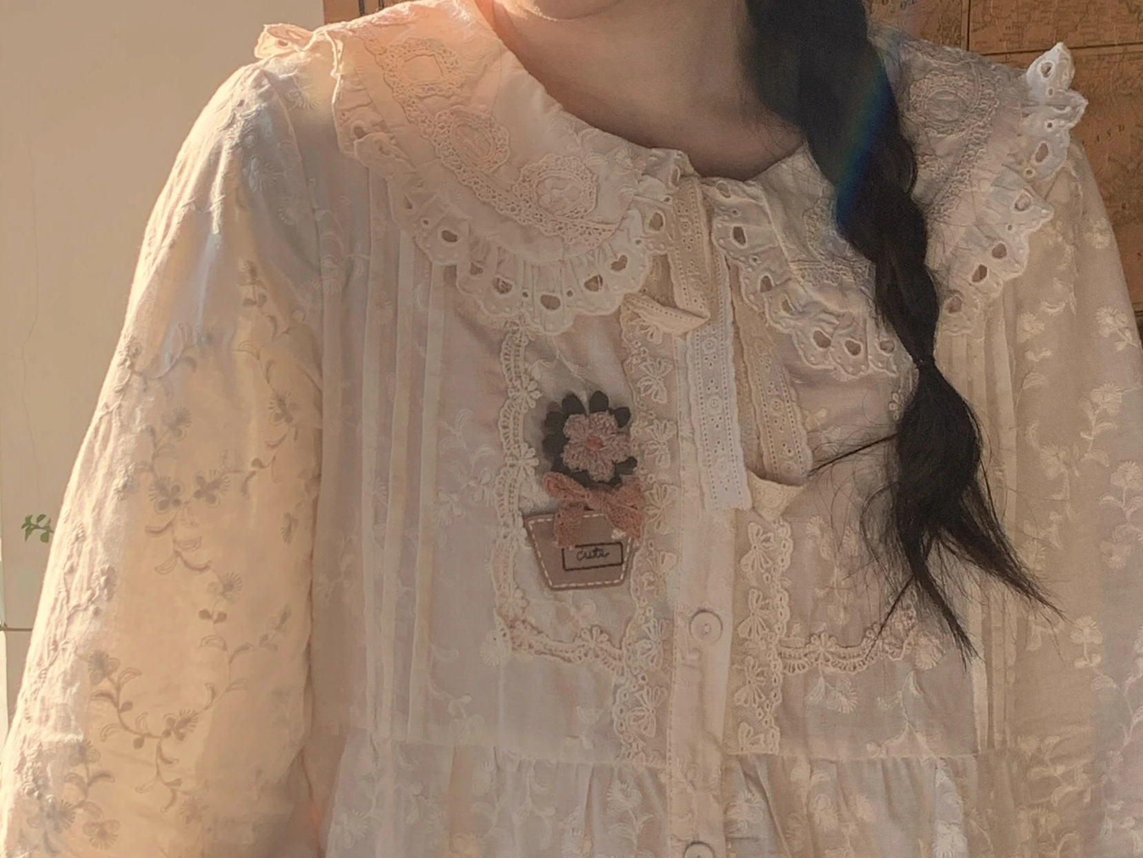 Женская шикарная милая хлопковая плиссированная кружевная рубашка в стиле ретро