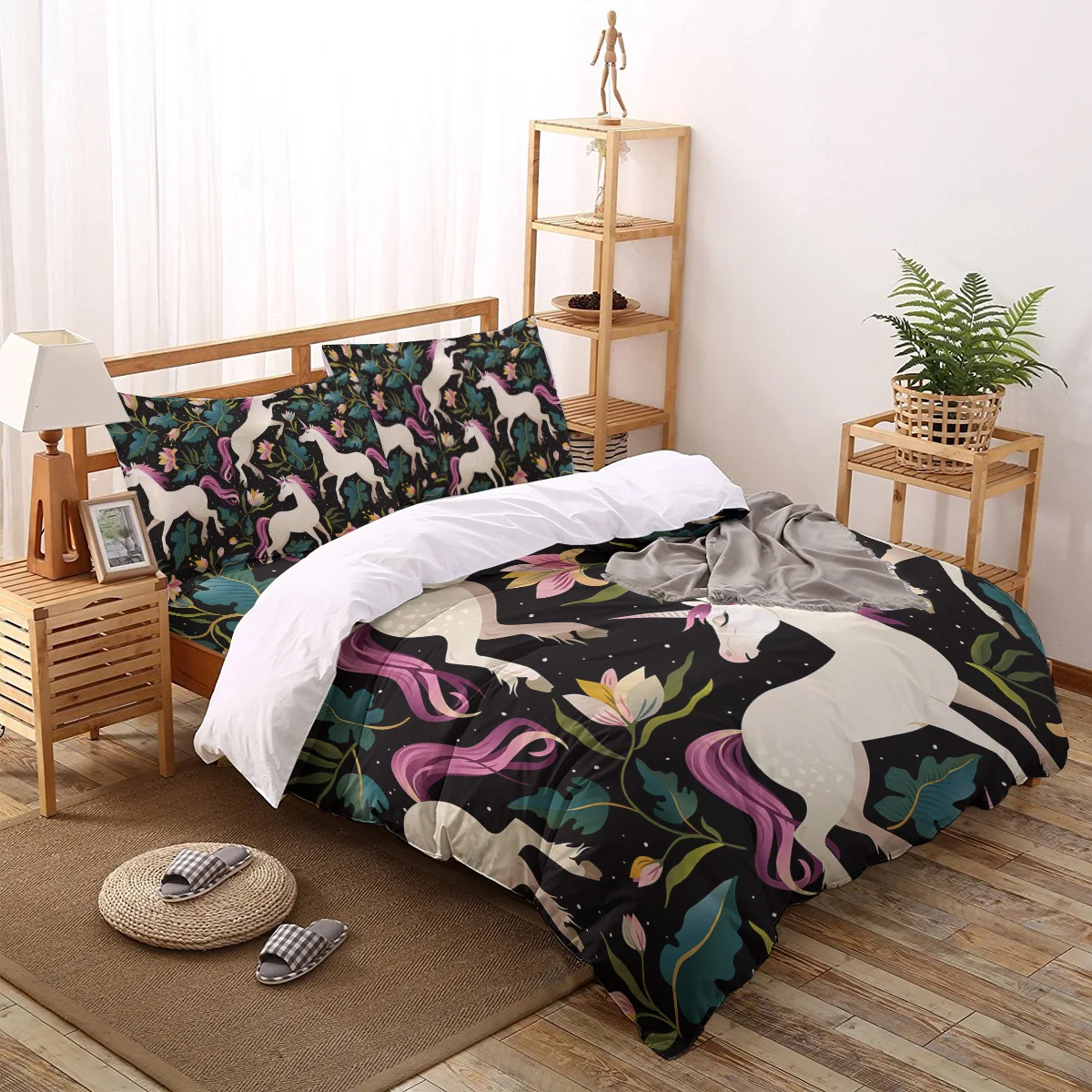 

Комплект постельного белья с изображением лошади розового хвоста и цветов, зимнее постельное белье, простыня, наволочка, Королевский разме...