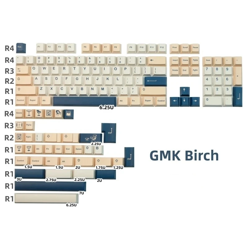 

142 Keys/set GMK Birch Keycap PBT Dye Subbed Keycaps Cherry Profile Key Caps For 61 64 68 84 87 96 980 104 Alice HHKB ISO Enter