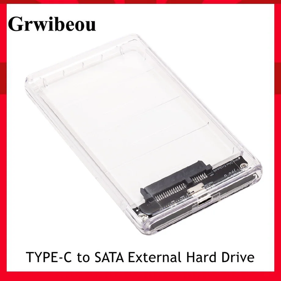 

Transparent Type-C to SATA External Hard Drive Disk HDD Enclosure Case Shell Cover For 2.5inch SATA SDD HDD Support 2TB hot sale