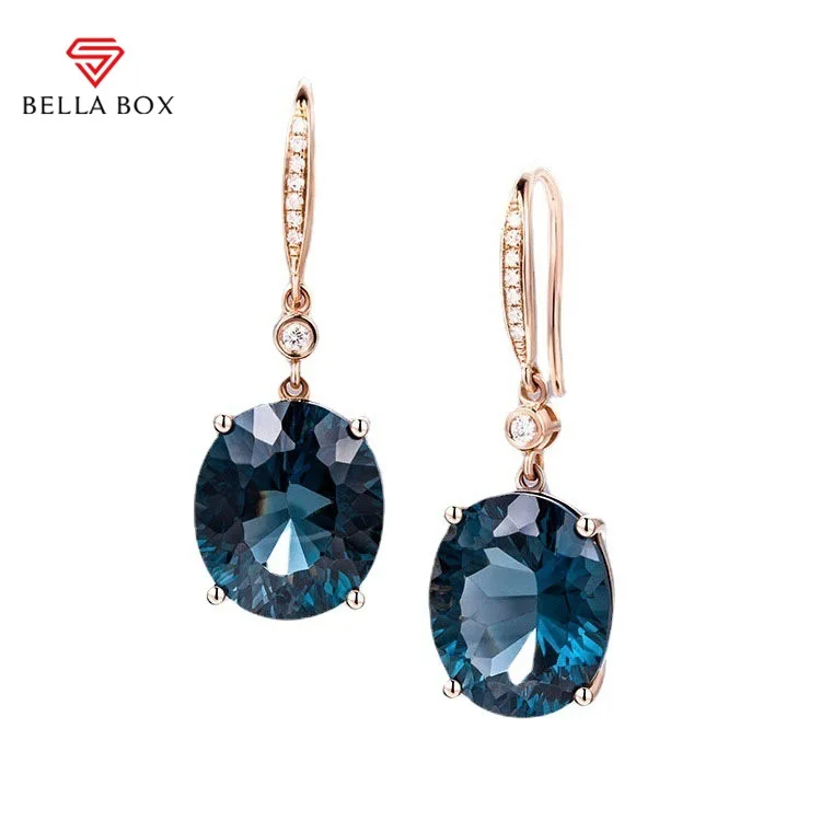 

Bella Box Classic Blue Topaz Drop Earrings For Women 925 Silver-plated Simple Luxury Oval Wedding Party Jewelry Elegant Girls