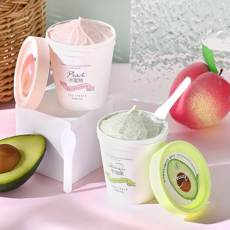 

2Pcs Ice Cream Body Scrub Cute Body Scrub Exfoliating Scrub Whitening Fruit Peach Body Avocado Scrub Face Women Remove Dead Skin