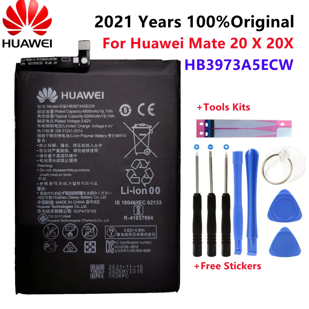 

100% Original Hua Wei Phone Battery HB3973A5ECW 5000mAh For Huawei Mate 20 X 20X Replacement Batteries Retail Package Free Tools