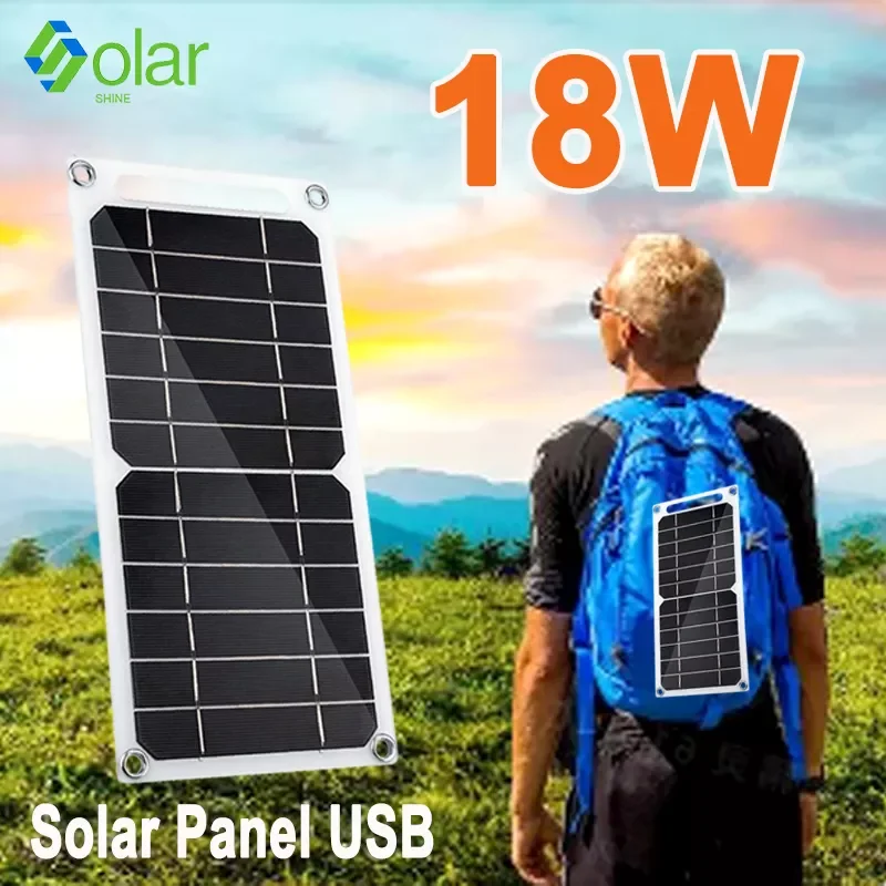 

18W Solar Panel 5V USB Portable Power Outdoor Monocrystalline Silicon Solar Cell Plate Hiking Backpack Traveling Phone Charger
