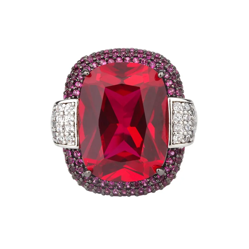 

Spring Qiaoer Retro 12*16MM Ruby Emerald Rings Lab Diamond Wedding Band Gemstone Party Fine Jewelry Female Anniversary Gift
