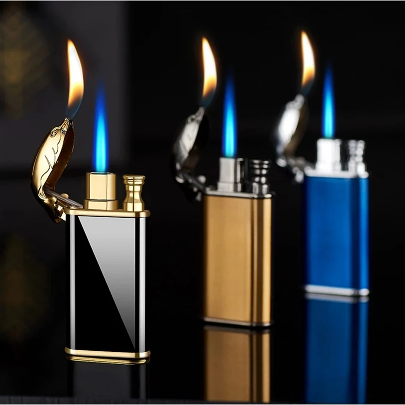 

New Arrival Creative Crocodile Double Fire Lighter Metal Cigar Lighter Jet Windproof Inflatable Lighter Novelty Lighter for Men