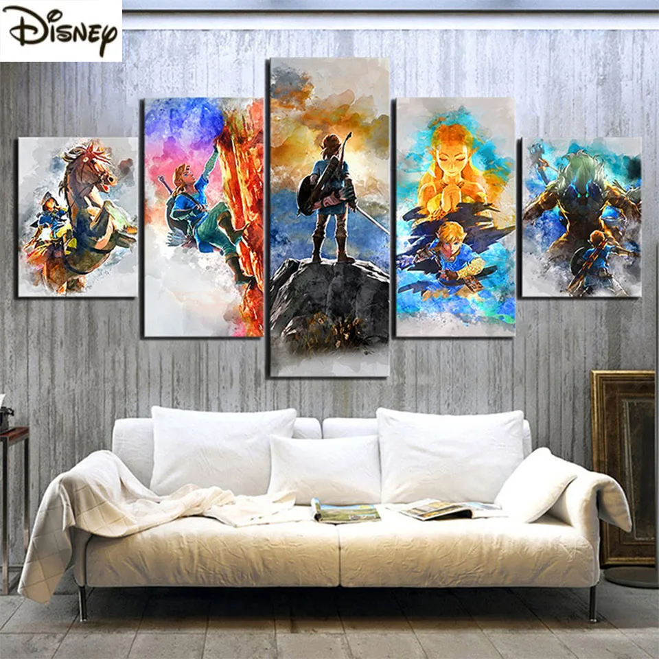 

Diy Disney Diamond Painting Zelda 5 Panel Cartoon Rhinestones Embroidery Cross Stitch Kits Mosaic Gift For Kids Room Wall Decor