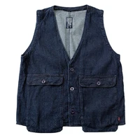 japanese style loose large pocket pineapple pattern navy vest all cotton mens and womens work style vest casual matching coat