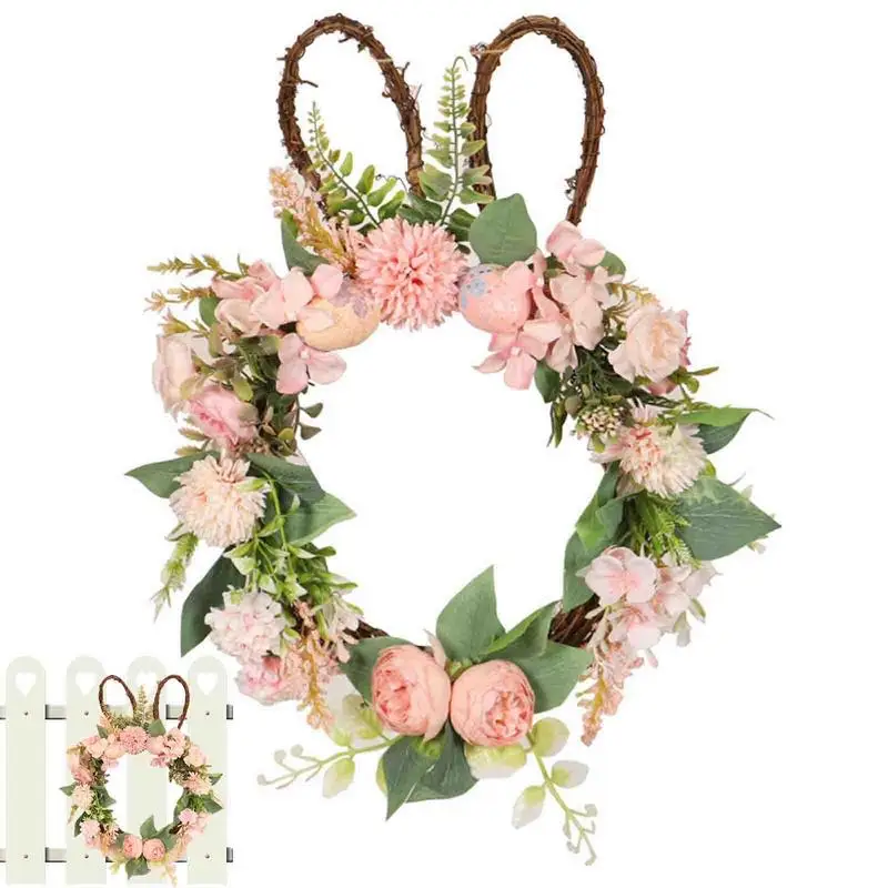 

NEW Bunny Wreaths For Front Door 17.7in Artificial Easter Rabbit Wreath Pastel Eggs Door Wreath Easter Hanging Wall Window Decor