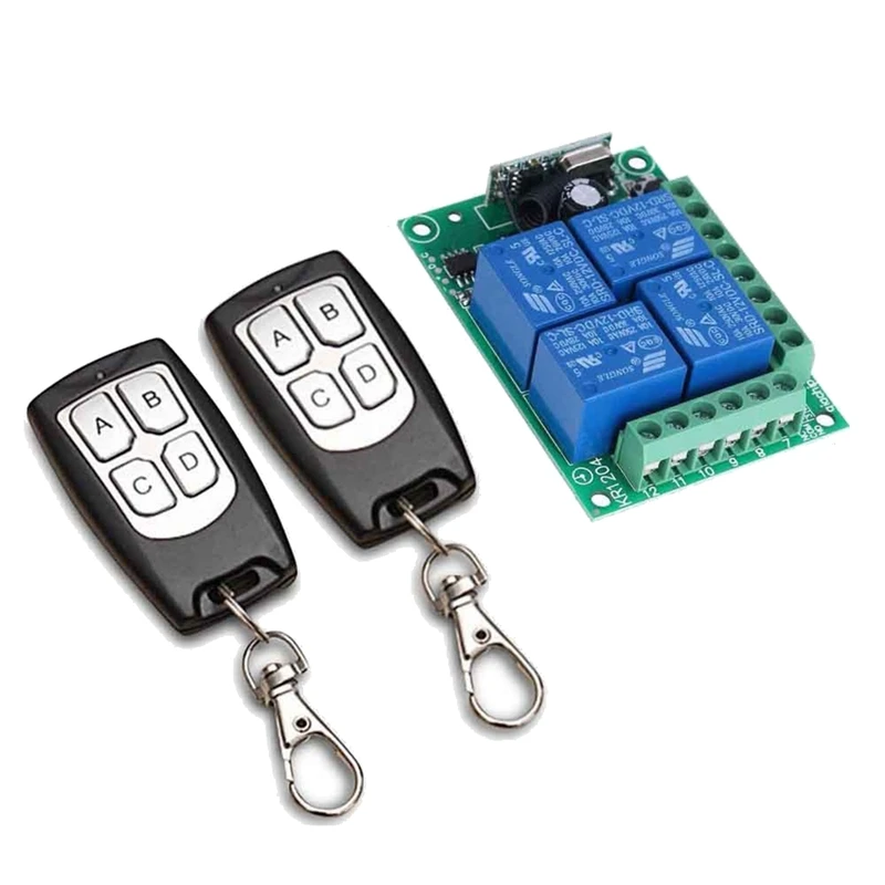 

Universal Wireless Remote Control Switch DC 12V 4CH Relay Receiver Module With 4 Channel RF Remote 433 Mhz Transmitter