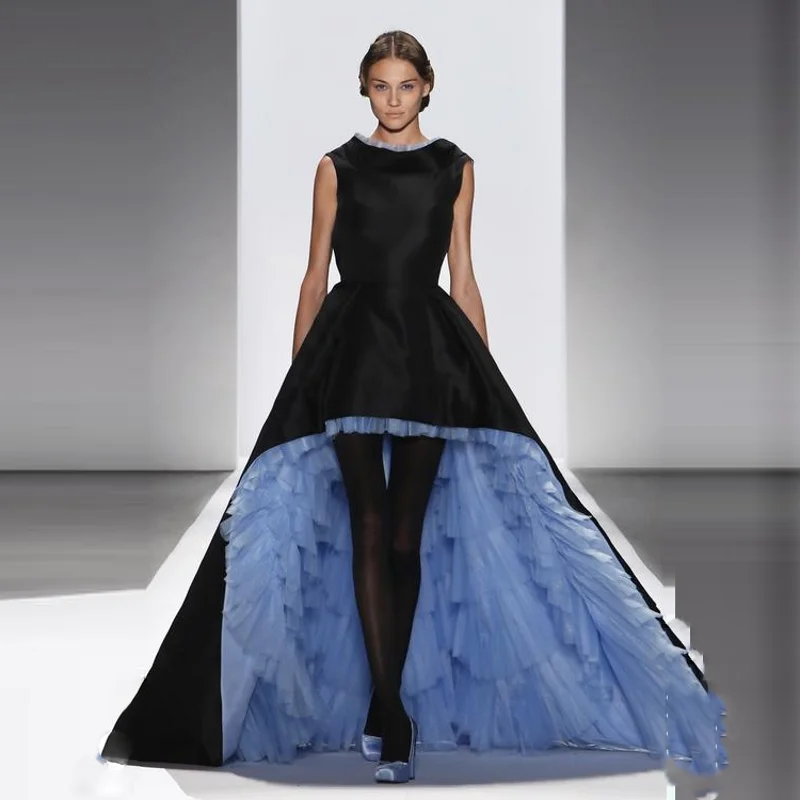 Черно-синие платья с рюшами для выпускного вечера асимметричное новое женское