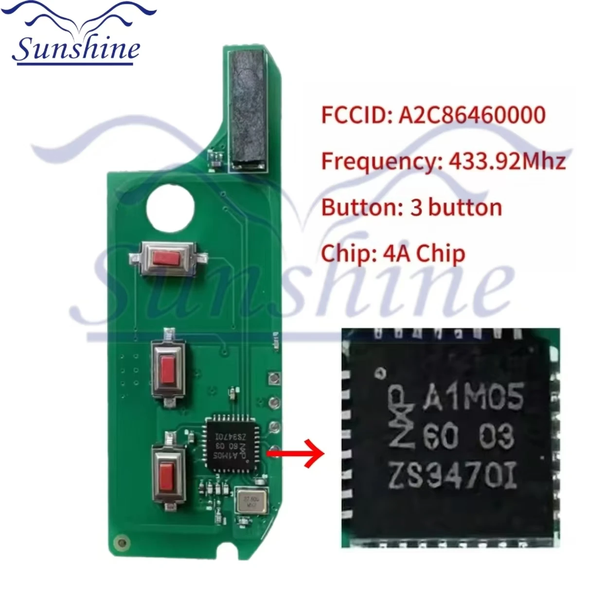 Sunshine PCB Aftermarket флип-дистанционный ключ HITAG AES 4A чип 433 МГц A2C 86460000 Брелок для Fiat Strada