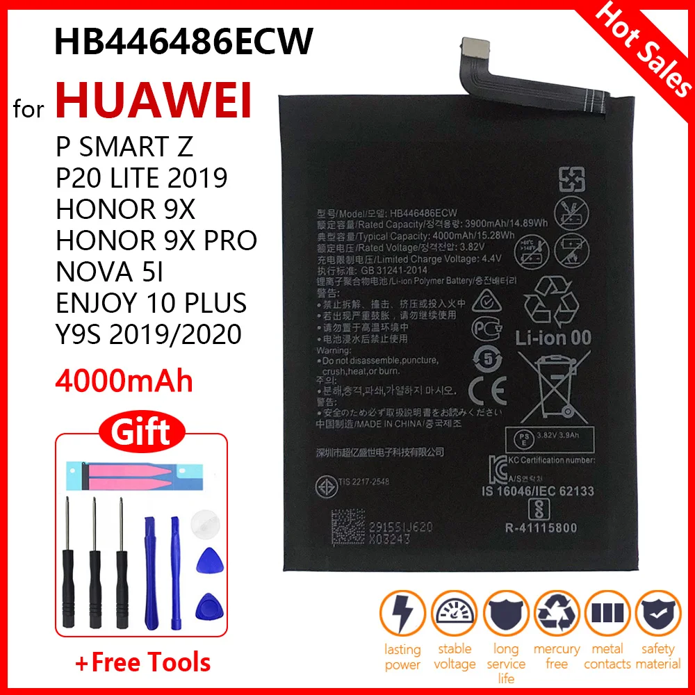 

HB446486ECW Battery For Huawei P smart Z P20 lite 2019 Honor 9X Honor 9X Pro Nova 5i Enjoy 10 Plu Plus Y9S 2019/2020 Batteries