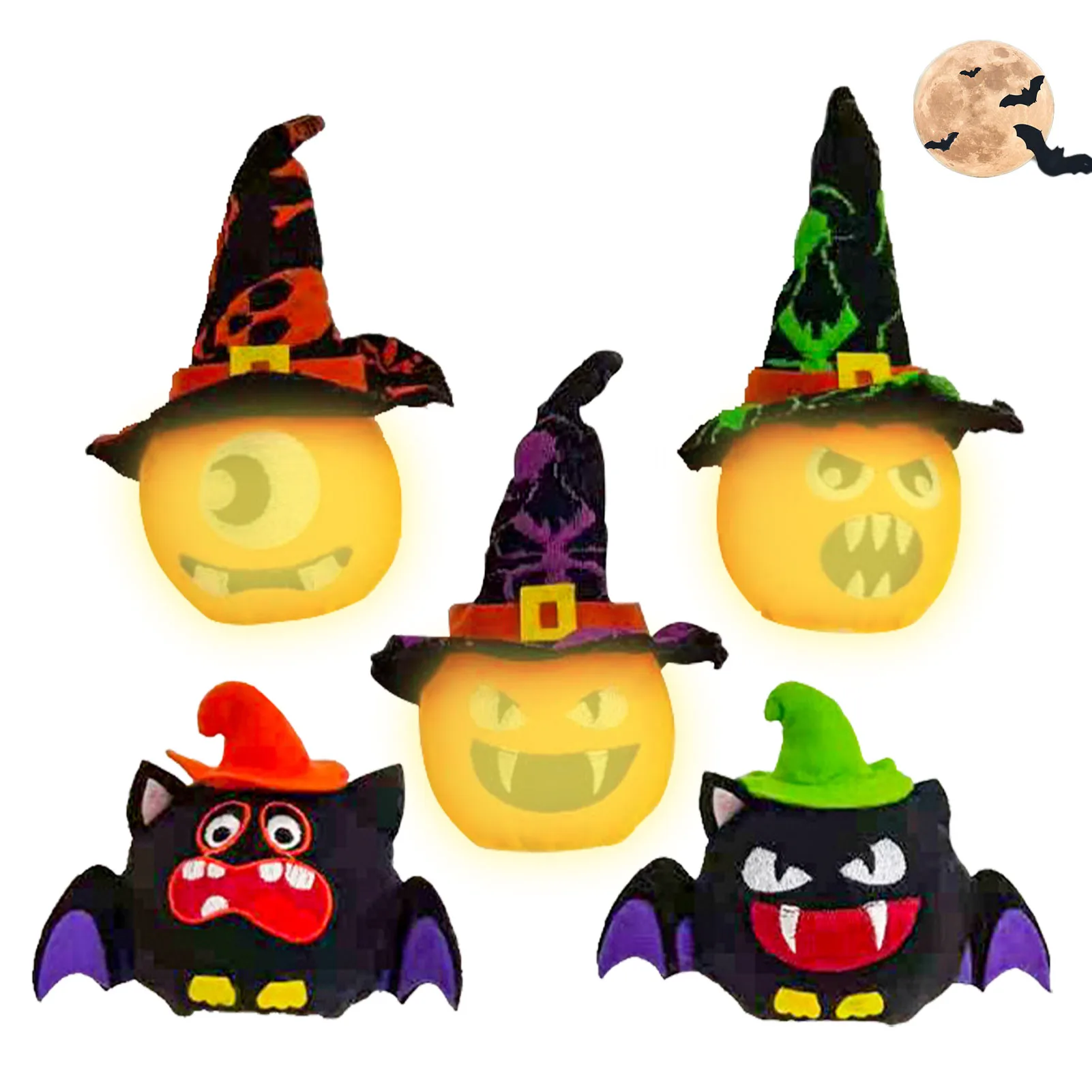 

Hanging Lighted Pumpkin Decor 5 Pieces Cute Pumpkin Bat LED Lights Home Decoration Batteries Operated Halloween Light Up Decor