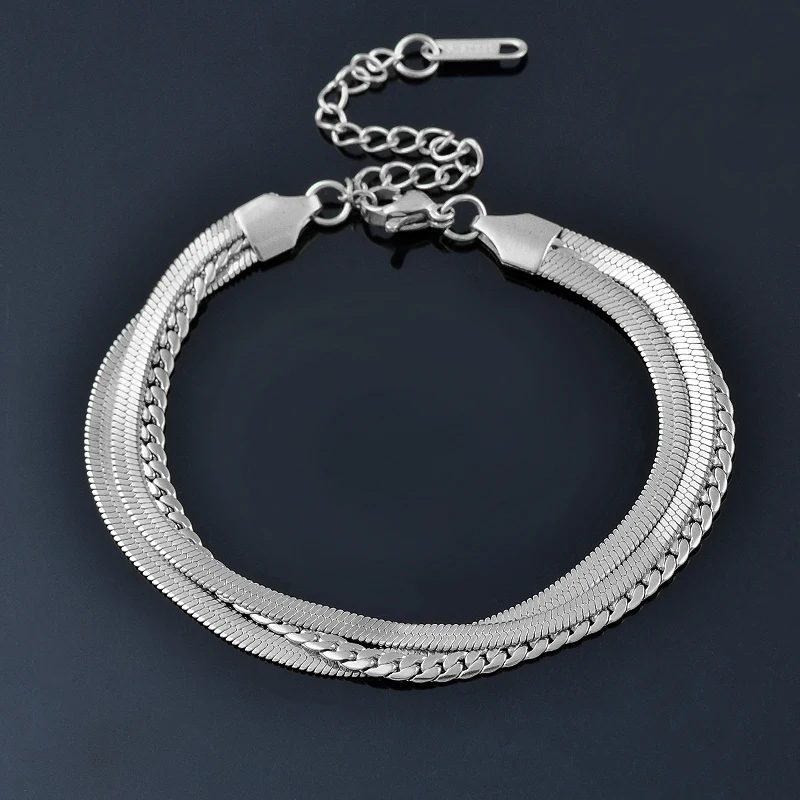 

KIOOZOL 3 layers stainless steel bracelets for women rose gold silver color hand chain fashion accessories jewelry 2022 KO1