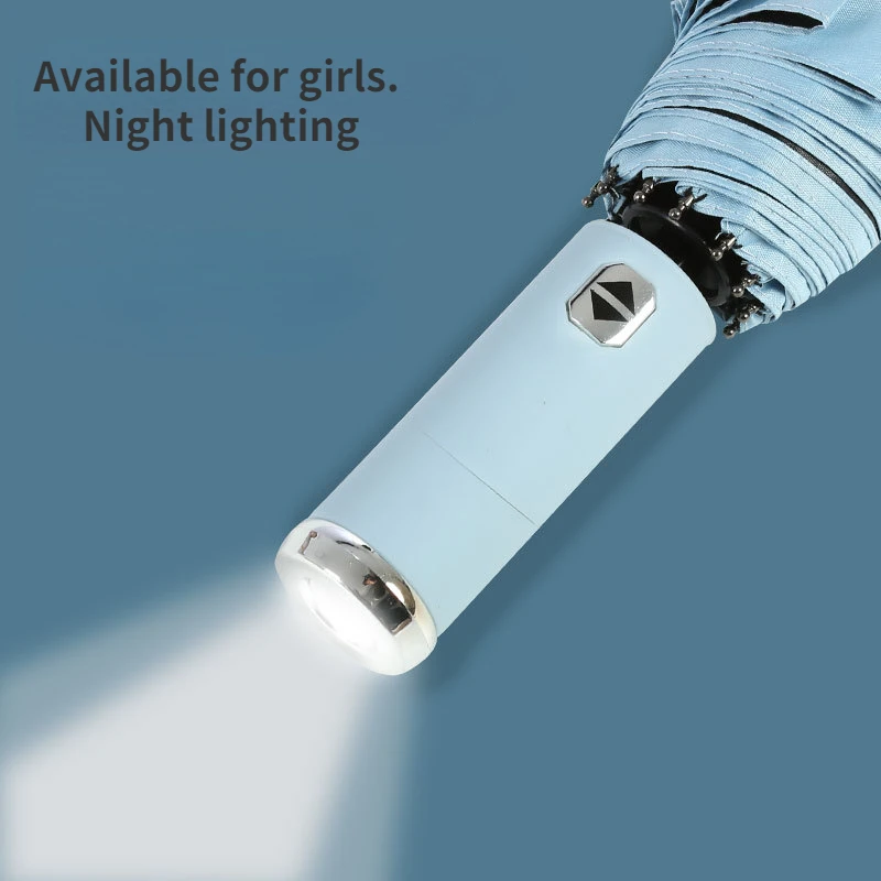 

Fully automatic umbrella rain and shine dual-use shrink large strong wind-resistant sunscreen flashlight lighting sun umbrella