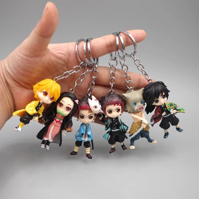 

6pcs Cartoon Demon Slayer Key Chain Kimetsu No Yaiba Doll Toy Blade of Ghost Keychain Car Pendant Hangings Kids Xmas Gift