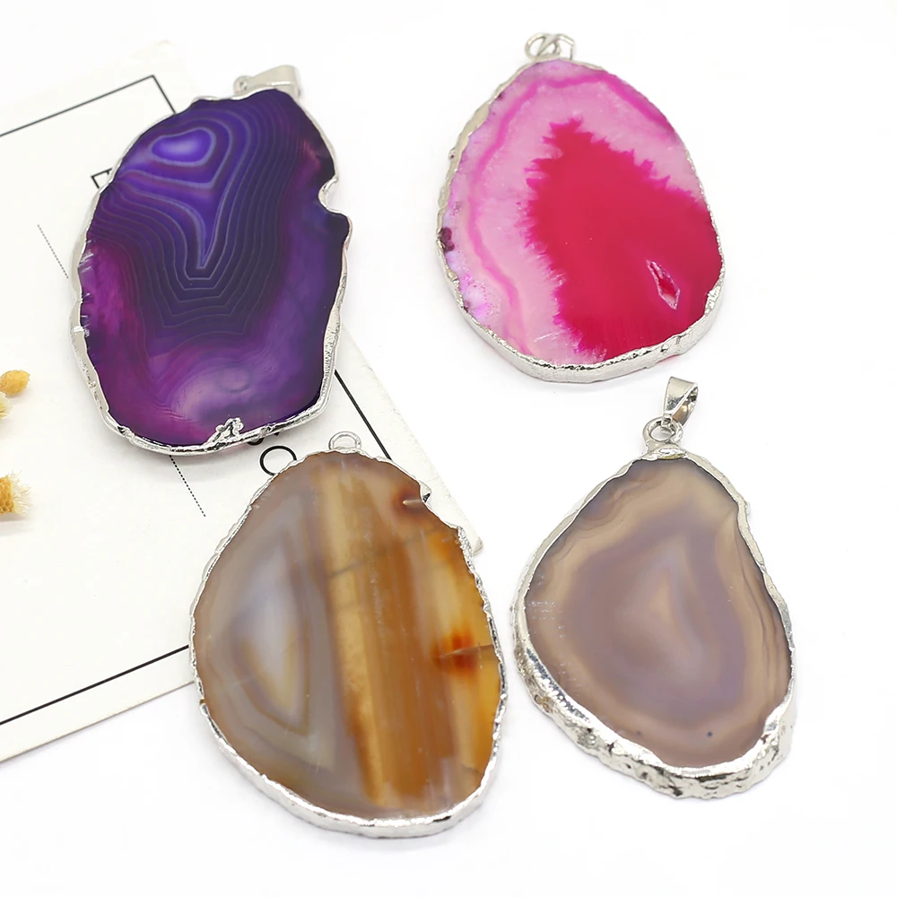 

Natural Stone Pendants Irregular Silvery Colorful Agate Stone Charms for Jewelry Making Women Necklace Gift Accessories