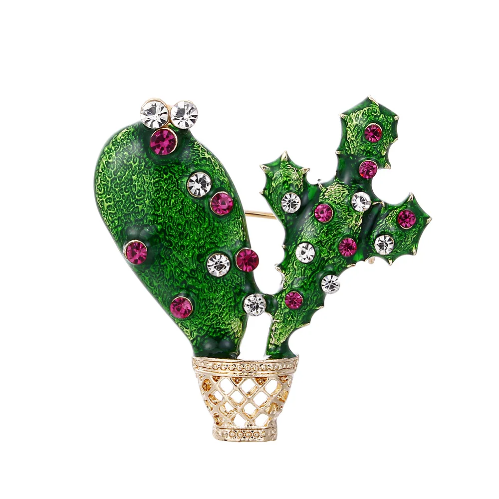 

SKEDS Shiny Cute Enamel Cactus Crystal Brooches Pins For Women Child Fashion Rhinestone Lovely Jewelry Party Wedding Brooch Pin