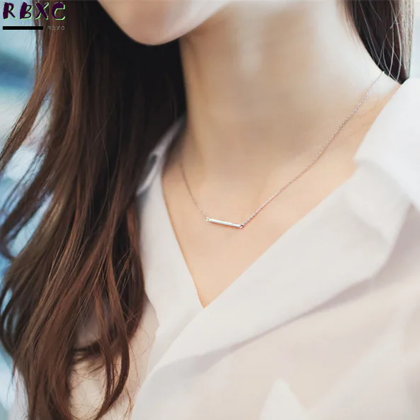 

RXBC 925 sterling silver one line Necklace women's short clavicle simple chain cover Korean fashion silver jewelry