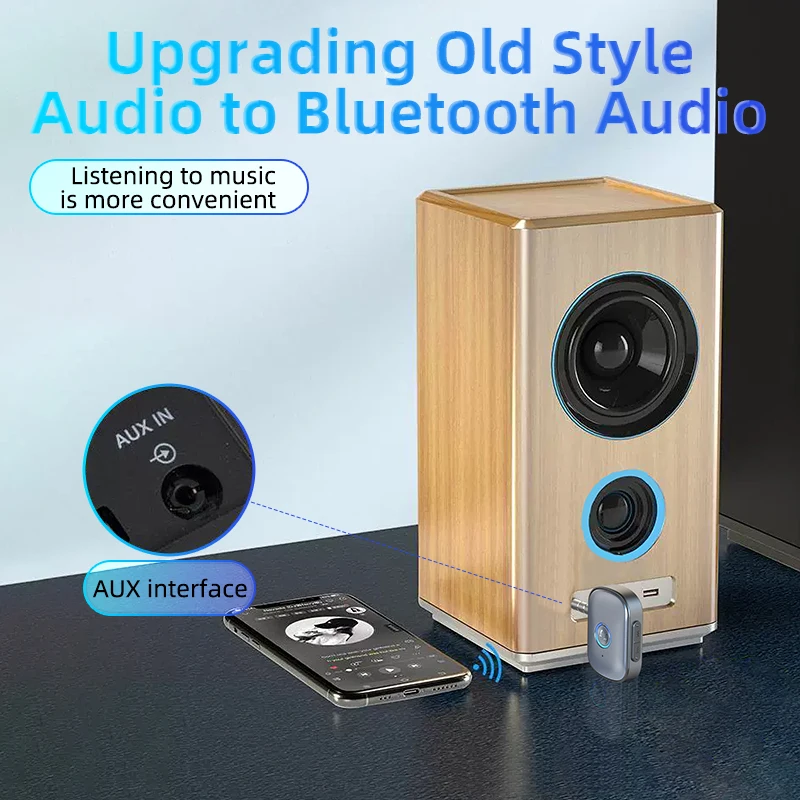 Фото Аудиоприемник KEBIDUMEI Bluetooth 5.3 с разъемом 3,5 мм, беспроводной аудиоадаптер для стереомузыки с микрофоном для автомобильных наушников, телевизоров, колонок №2