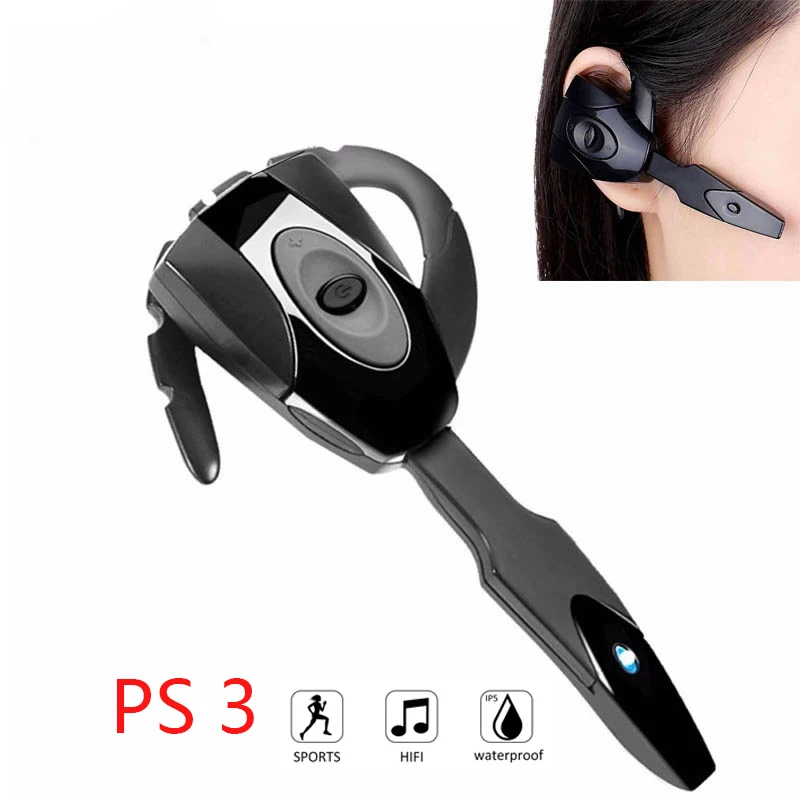 

Bluetooth 5.0 Ear for PS3 ps4 Bluetooth Headset Wireless Handsfree Single Ear-hook Earphone Button Silica Gel Headphone with Mic