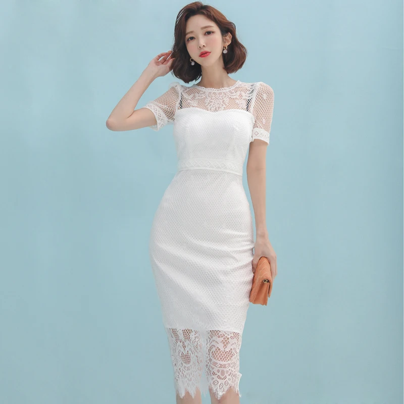 

Женское Сетчатое платье с длинным рукавом, модельное элегантное кружевное вечернее праздничное платье в Корейском стиле, лето