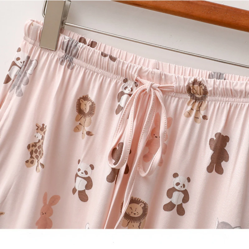 Pajamas for Women's Summer Thin Cartoon Animal Short-sleeved Shorts Casual and Comfortable Round Neck Loose Home Service Suit