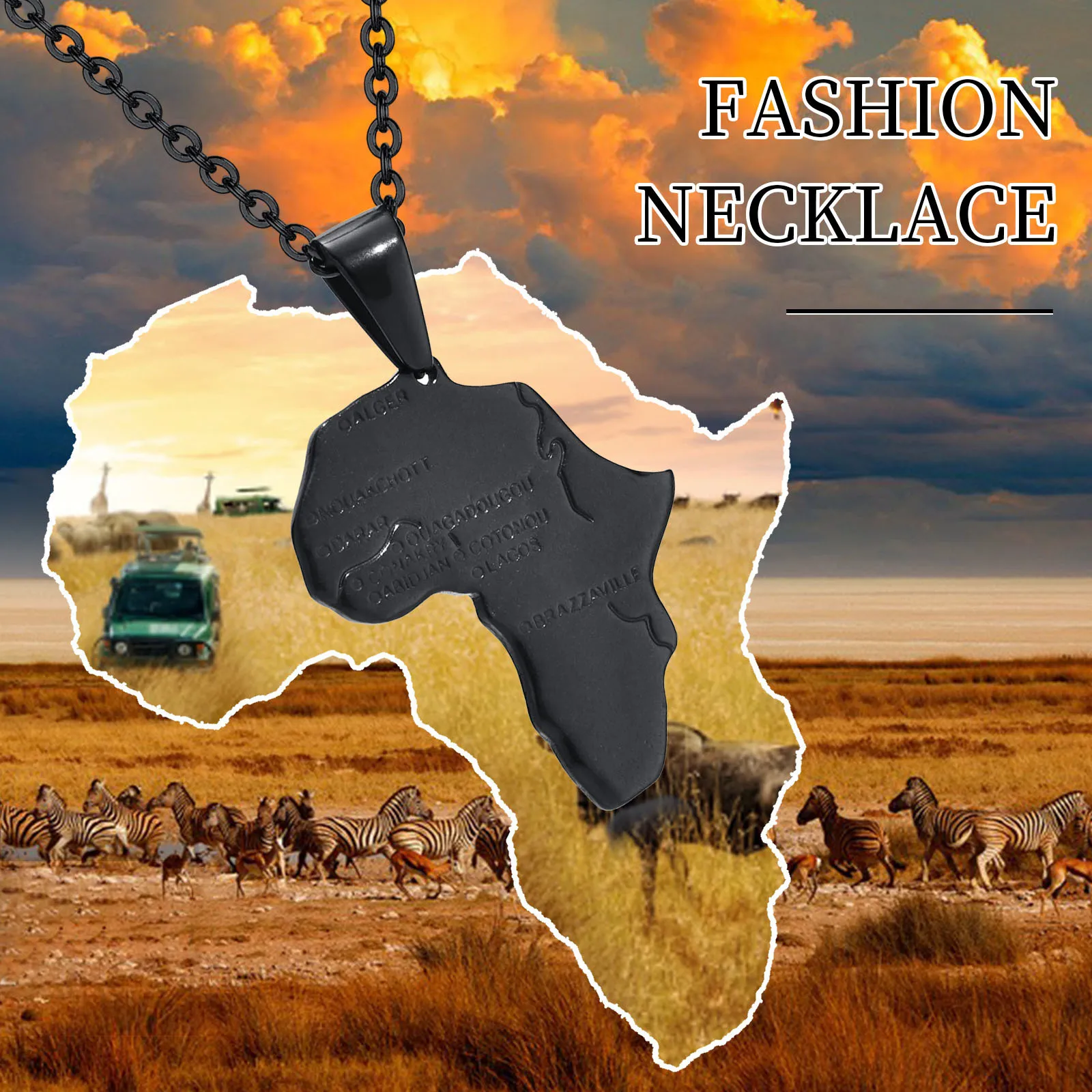 Vnox Retro Culture Africa Map Necklaces for Men Women,Tribal Ethnic African Continent Map Shaped Pendant Hiphop Jewelry images - 6