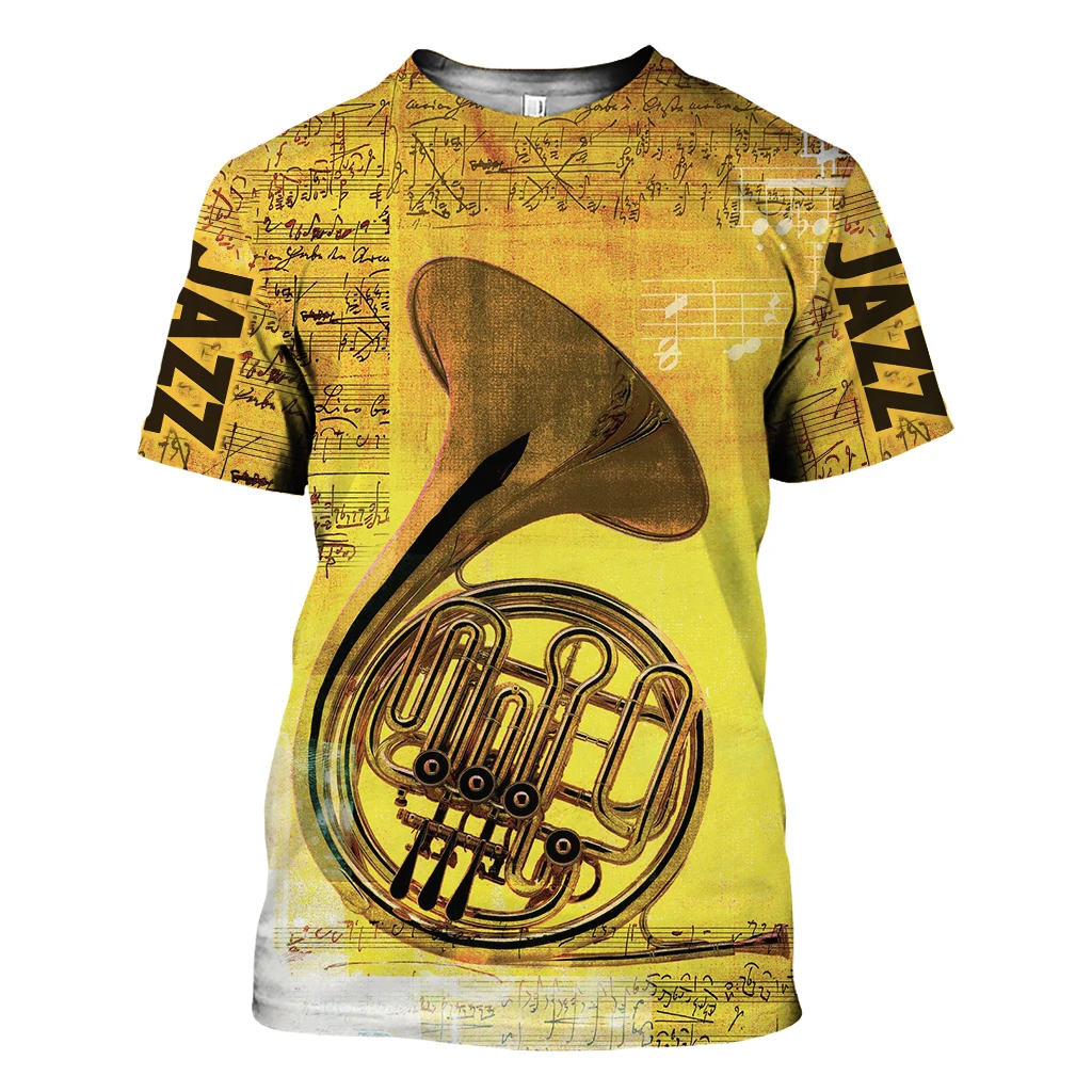 

Summer Jazz Saxophone And Trumpet 3d Printing Men's T-shirt Summer Casual Round Neck Short Sleeve Hip-hop Harajuku Unisex Tshirt