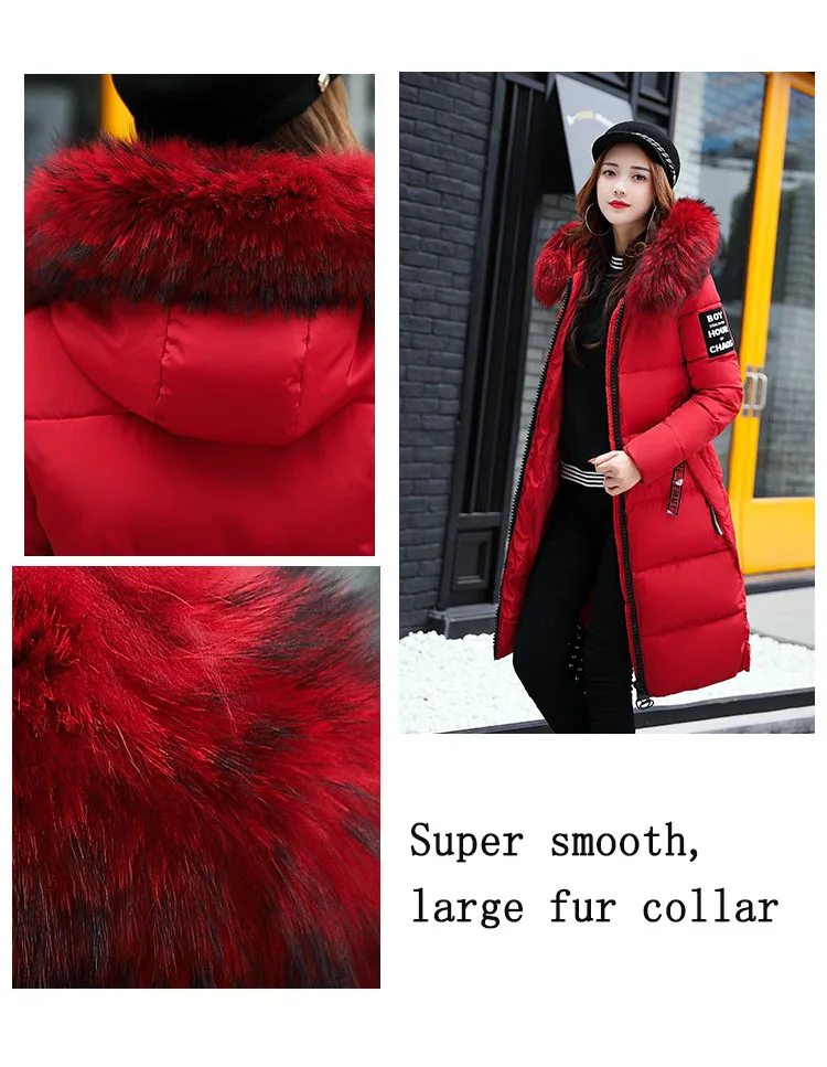 Women's long Parkas Winter New Ladies Korean large wool collar Polyester overcoat jacket Thick Slim Coat Outerwear Female