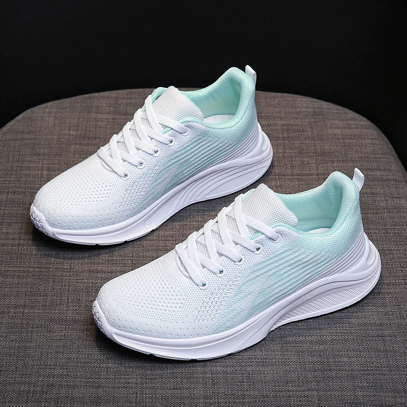 Women's Casual Shoes Breathable Walking Mesh Lace-up Flat Shoes Women's Fashionable Wearable Comfortable Casual Sports Shoes