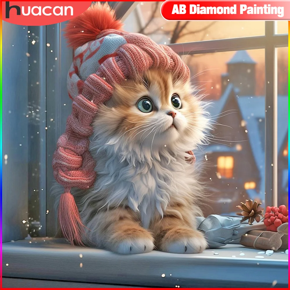

HUACAN алмазная вышивка новая коллекция 2023 животное кошка полный квадрат/круглый дрель мозаика спальня окна домашний декор