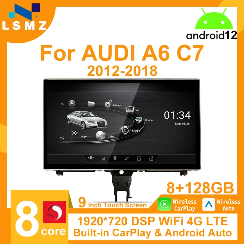 

Android 12 8+128GB CarPlay For Audi A6 C7 A7 2012~2018 MMI 3G RMC GPS Car Multimedia Player Navigation Auto Radio Stereo DSP