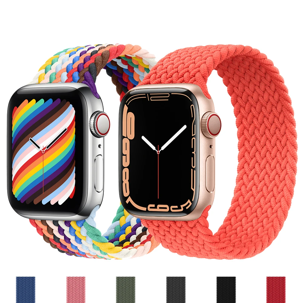 

Nylon Braided Solo Loop Strap For Apple Watch Band 45mm 44mm 42mm 41mm 40mm 38mm Elastic Belt Bracelet iWatch Serie 7 6 SE 5 4 3