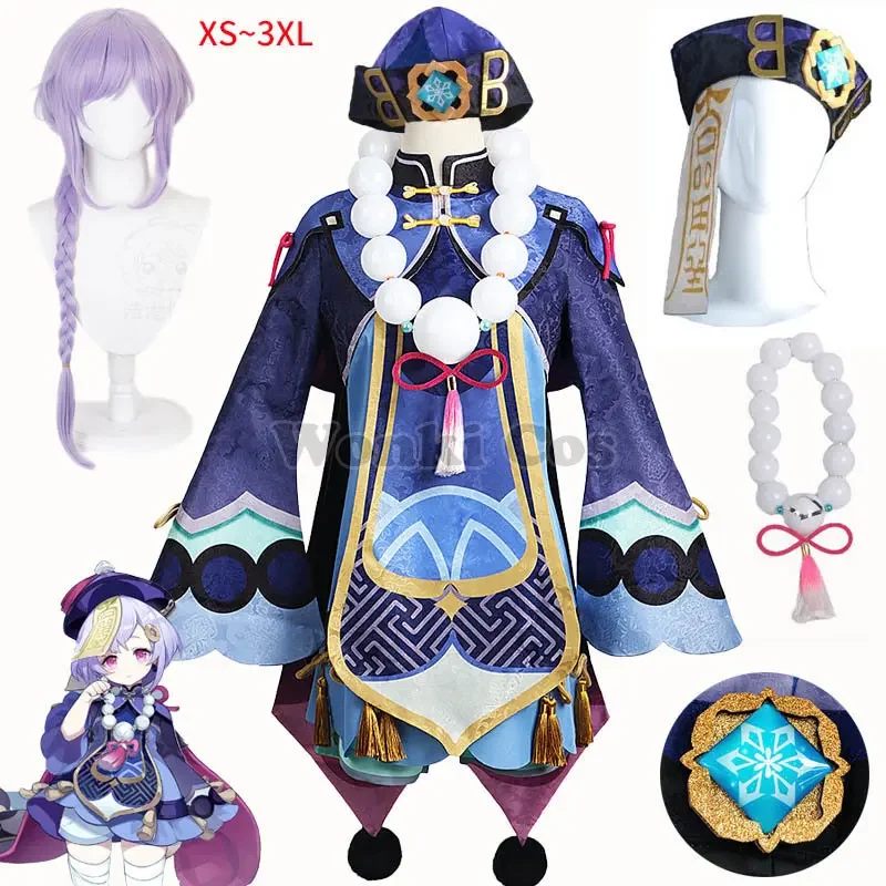 

Genshin Impact Qiqi Cosplay Costume Genshin Qi Qi Cosplay Wig Hair Zombie Girl Loli Dress Full Set with Hat