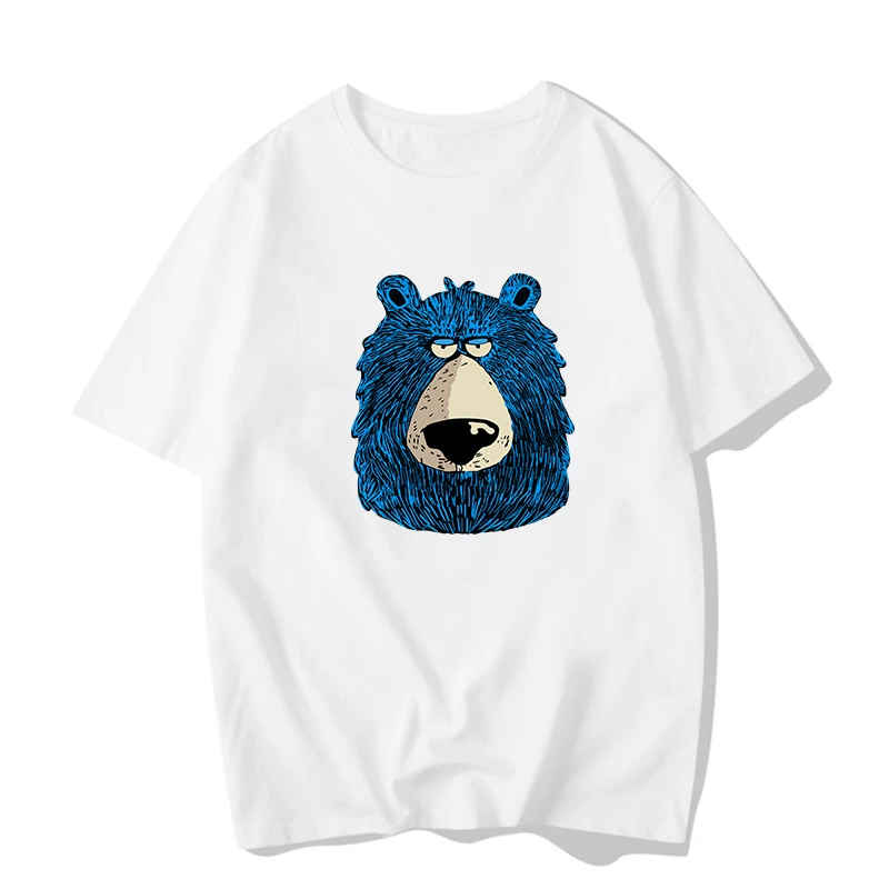 

American Retro High Street Cartoon Funny Bear Head Printed Student Youth Pure Cotton Short Sleeved T-shirt for Men and Women