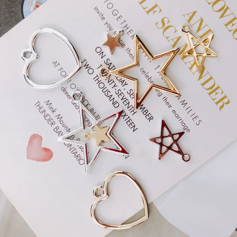 

10pcs Silver Color Star Pendants Handmade Love Heart Shape Pendant Charms Handmade Necklace Earrings Diy Jewelry Making Findings