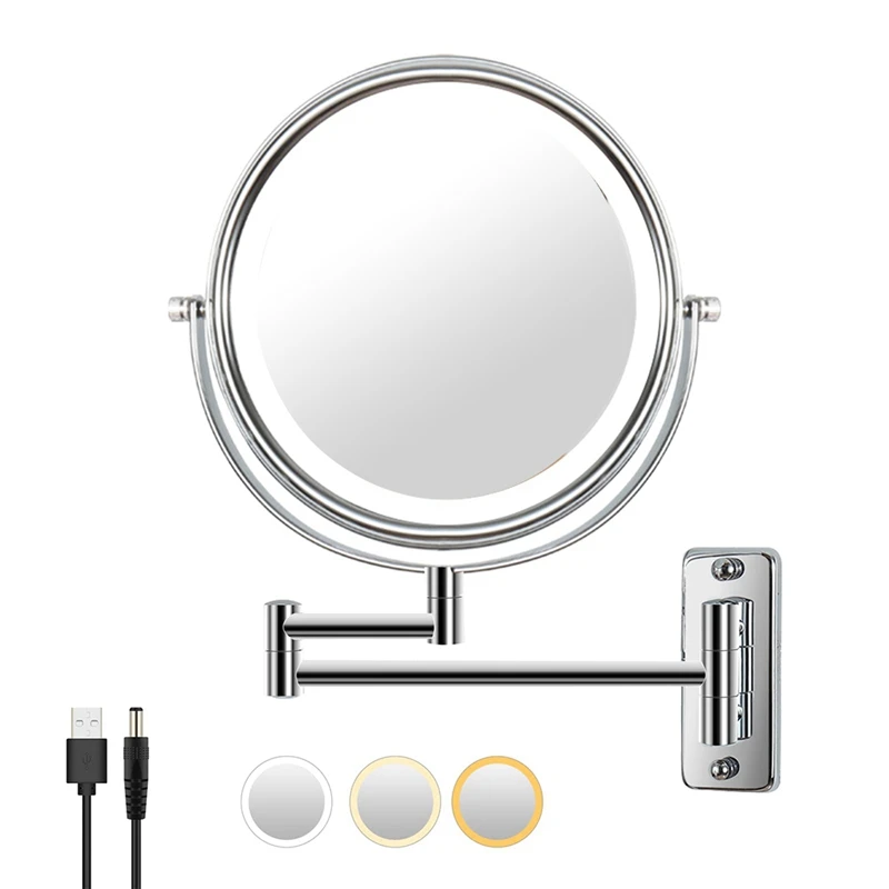 

Wall Mounted Vanity Mirror 1/10X Magnifier With Extension Arm Lamp Vanity&Bathroom Mirror With 3 Color Tem