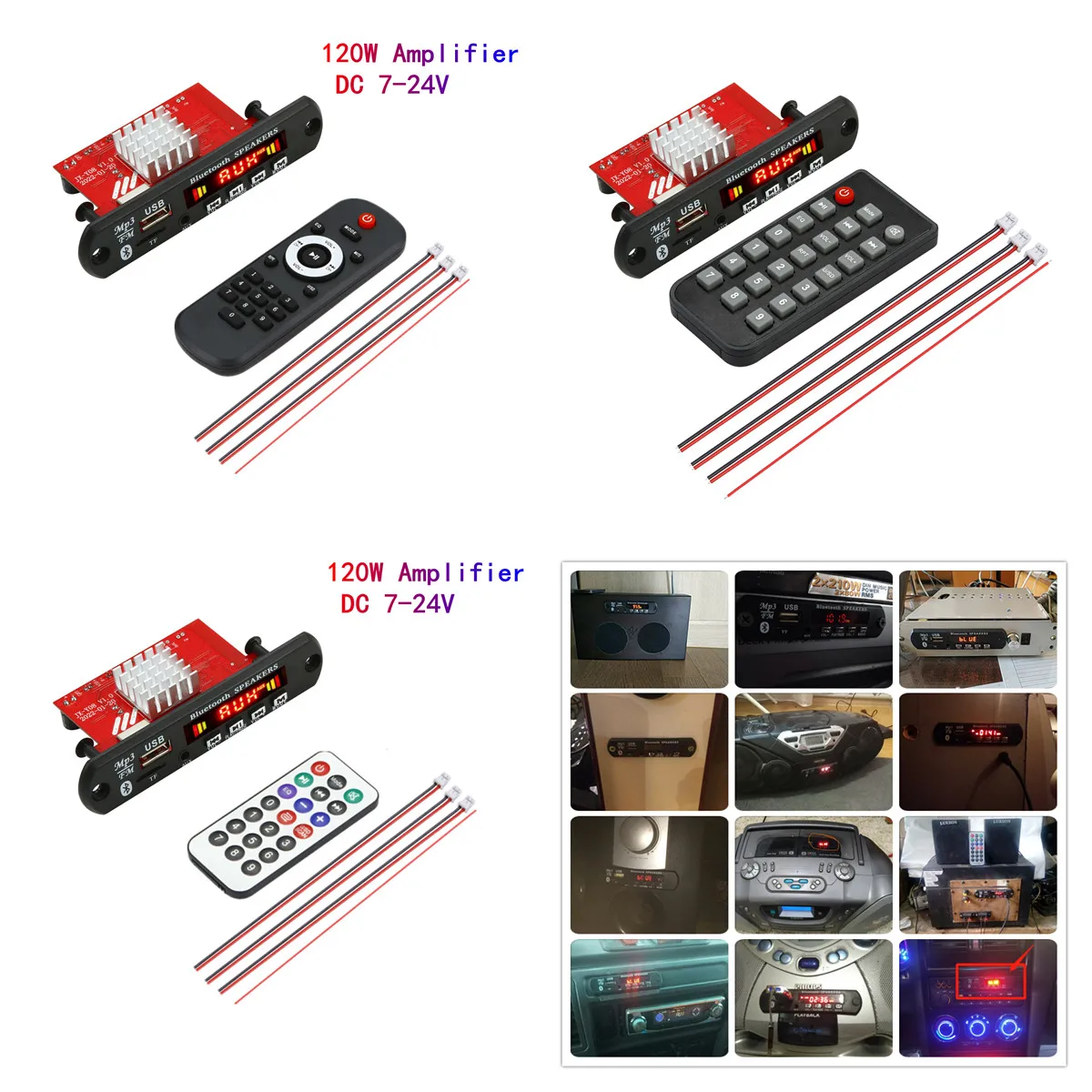 

24V 120W Amplifier MP3 Decoder Board Calling Recording Bluetooth5.0 Car MP3 Player USB Module FM With Big Remote Control