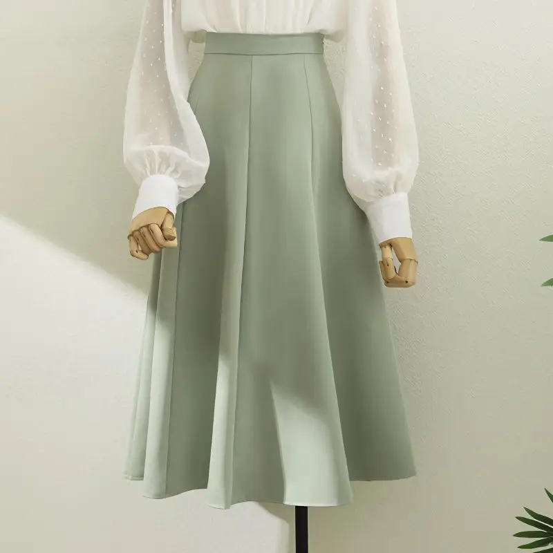 

Женская офисная юбка-трапеция, элегантная однотонная Повседневная Длинная юбка в Корейском стиле, модель D114 на осень, 2023