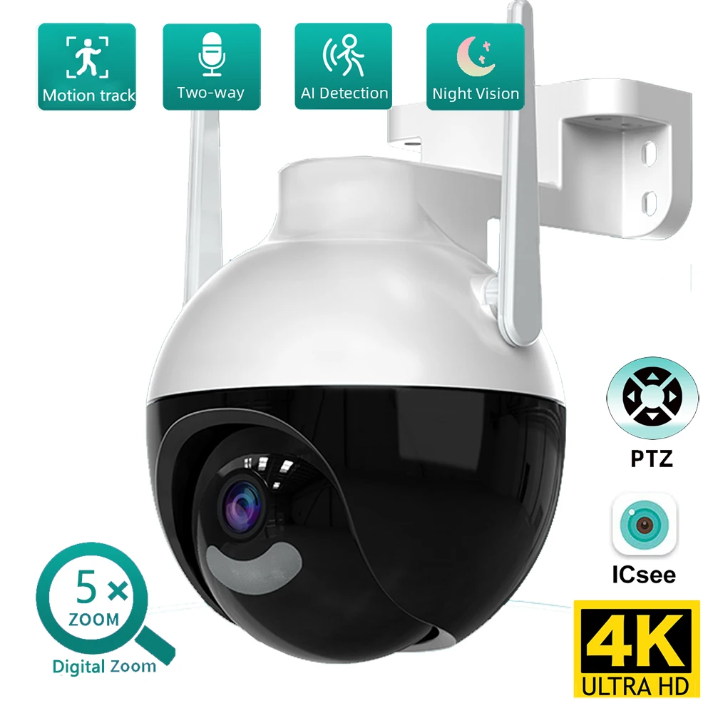 

IP-камера с датчиком присутствия человека, 4K, 8 Мп, PTZ, 5 зумов, Wi-Fi