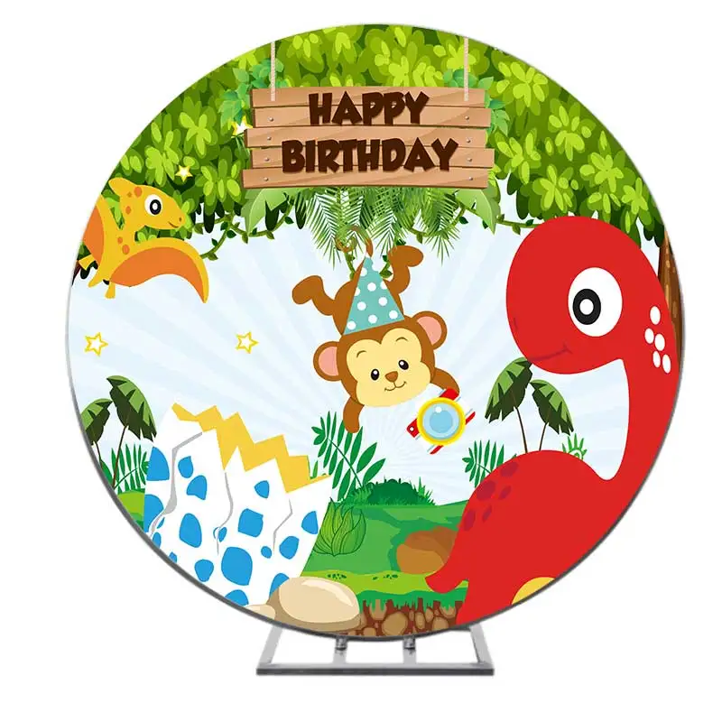 

Симпатичные динозавры с обезьяной фон для фотосъемки детский день рождения Круглый фон день Рождения Вечеринка баннер пользовательское им...