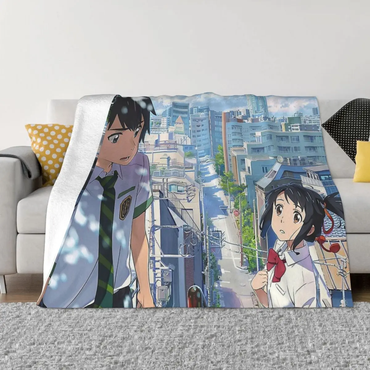 Одеяло из фланели с надписью Makoto Shinkai Tachibana Taki Miyamizu Mitsuha |