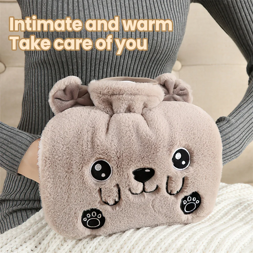 

Cute Cartoon Hot Water Bottle Bag Keep Warm in Winter Soft Protection Plush Covering Washable and Leak-proof Hand Warmer