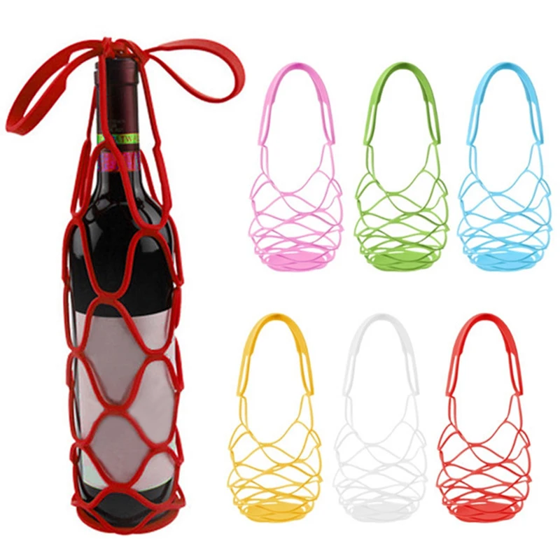 

Silicone world Silicone Wine Bottle Storage Bag Water Bottle Tote Bags Cup Mat Wine Bottle Mesh Basket For Picnic Organizer