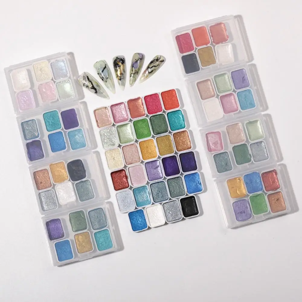 

Colorful Nail Pigment Solid Pearlescent Nail Watercolor Pigment Nail Halo Marble Metallic Blooming Effect Nail Art DIY Manicure